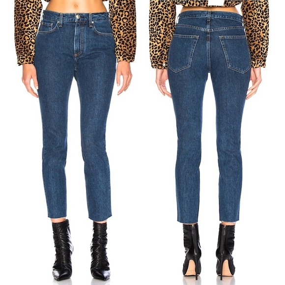 Rag & Bone High Rise Raw Hem Cropped Dark Stone Wash Skinny Jeans Size 28 - Picture 1 of 11